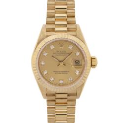 Pre-owned Rolex Women's Datejust President 18 Kt Gold Champagne Diamond Dial Watch