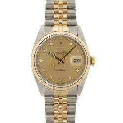 Pre-owned Rolex Men's Datejust Stainless Steel Yellow Gold Champagne Diamond Dial Watch