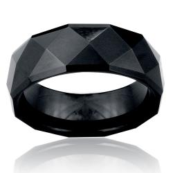 Men's Black Tungsten Carbide Faceted Ridged Edge Ring (8 mm)