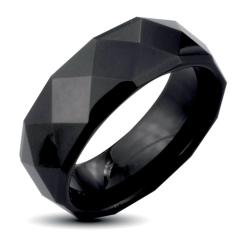 Men's Black Tungsten Carbide Faceted Ridged Edge Ring (8 mm)