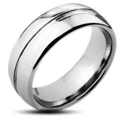 Men's Tungsten Carbide Rounded Edge Grooved Center Ring (8 mm)