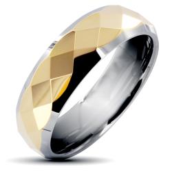 Tungsten Carbide Multi-faceted Gold Center Ring