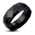 Men's Black Tungsten Carbide Faceted Ridged Edge Ring (8 mm)
