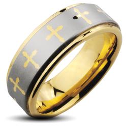 Men's Goldplated Tungsten Carbide Cross Ring (8 mm)