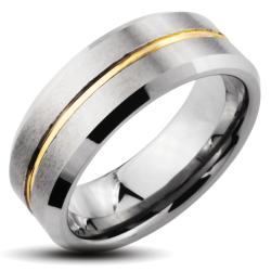 Tungsten Carbide Men's Gold Groove Ring