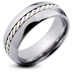 Tungsten Carbide Men's Silver Rope Inlay Beveled Edge Ring