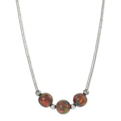 Sterling Silver Children's Created Red Opal Bead Necklace