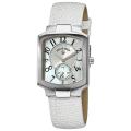 Philip Stein Women's 'Classic Tank' Glitter White Leather Strap Watch