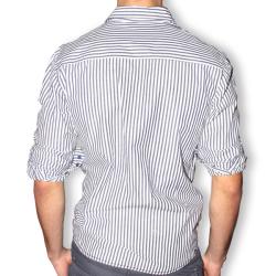 191 Unlimited Mens Blue Stripe Contrast Cuff Slim Fit Shirt