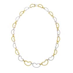 Two-tone Sterling Silver Diamond Accent Heart Link Necklace