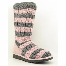 UGG Australia Girl's Pink 'Classic Tall Stripe Cable Knit' Boots (Size 6)
