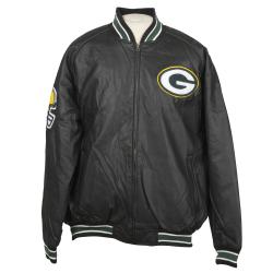 Green Bay Packer Faux Leather Jacket with Chenille Logo