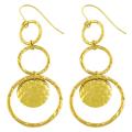 14k Yellow Gold Textured Graduated Dangle Earrings