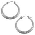 14k White Gold Graduated Diamond-cut Hoop Earrings