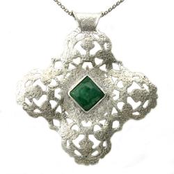 Sterling Silver Dyed Emerald Cross Necklace