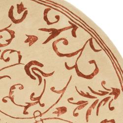 Handmade Zen Bouquet Beige/ Rust Wool and Silk Rug (7' 9 Round)