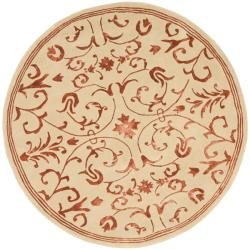 Handmade Zen Bouquet Beige/ Rust Wool and Silk Rug (7' 9 Round)