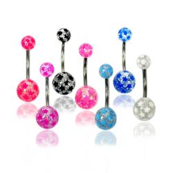 Supreme Jewelry Surgical Steel Star Design Glitter-infused Belly Rings (Pack of 7)