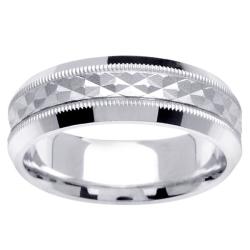 14k White Gold Men's Milligrain Diamond Fancy Wedding Band