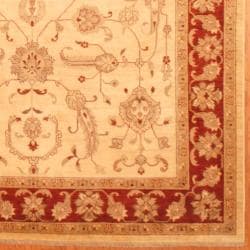 Afghan Hand knotted Vegetable Dye Ivory/ Red Wool Rug (82 x 112