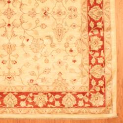 Afghan Hand-knotted Vegetable Dye Ivory/ Red Wool Rug (8' x 8')