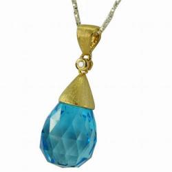 De Buman 18k Yellow Gold Blue Topaz and Diamond Accent Necklace