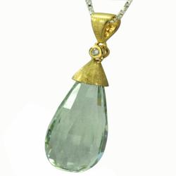 De Buman 18K Yellow Gold Green Amethyst and Diamond Accent Necklace