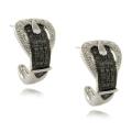 Finesque Silver Overlay Diamond Accent Black and White Buckle Hoop Earrings