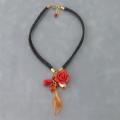 Red Rose Goddess Carnelian Stone Leather Necklace (Thailand)