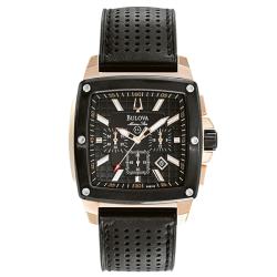 Bulova Men's 'Marine Star' Black Leather Watch