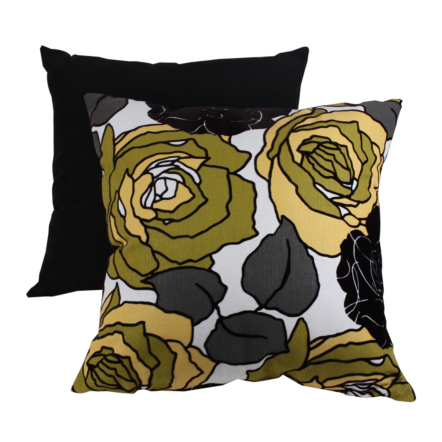 Pillow Perfect Yellow/ Green Floral Flocked Throw Pillow   