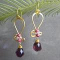 Ethereal Purple Facets Glass Amethyst-Pearl Brass Earrings (Thailand)