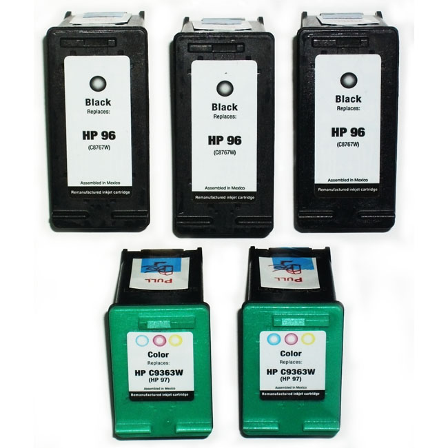HP 96/97 Black/Tri Color Ink Cartridges (Remanufactured) (Pack of 5