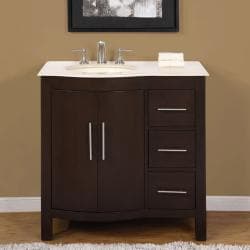 Silkroad Exclusive Natural Stone Countertop Bathroom Single Sink Cabinet Lavatory (36-inch)