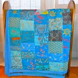 Fair Trade Vintage Turquoise Sari Patch Throw (India)