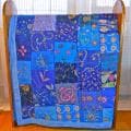 Fair Trade Vintage Bright Blue Sari Patch Throw (India)