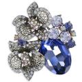 Cano Silvertone Blue and Purple Crystal Brooch