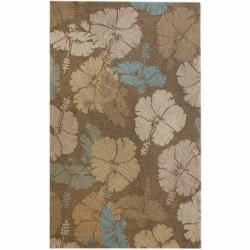 Handmade Luna Indoor/Outdoor Floral Brown Rug (5' x 8')