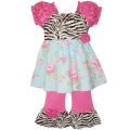 AnnLoren Girls Shabby Floral/Zebra Shirt and Capri Pant Set