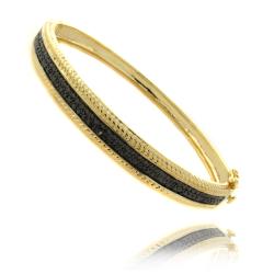 New! Fusion 14k Gold Overlay Black Diamond Accent Bangle Bracelet