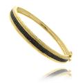 Fusion 14k Gold Overlay Black Diamond Accent Bangle Bracelet