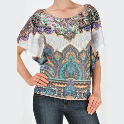 Tabeez Women's Bali Print Short Sleeve Sweater