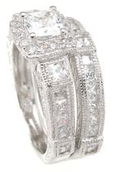 Sterling Silver Princess-cut Cubic Zirconia Wedding-style Ring Set