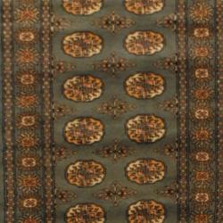 Pakistani Hand-knotted Bokhara Green/ Ivory Wool Rug (2'7 x 16'2) (Pakistan)