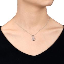 Silver Created White Sapphire and Diamond Necklace (H-I, I3) (1/3ct TGW)