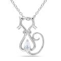 Silver Created White Sapphire and Diamond Necklace (H-I, I3) (1/3ct TGW)