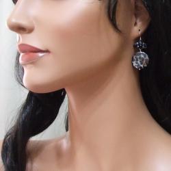 Sterling Silver Black Leopard Pearl Floral Jewelry Set (3-13 mm)(Thailand)