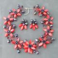 Modish Red Lily Mother-of-Pearl Freshwater Pearl Floral Jewelry Set (Thailand)