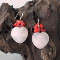 Sterling Silver Rose Quartz and Red Coral Dangle Earrings (Thailand)