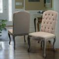 Beige Tufted Fabric Weathered Hardwood Dining Chairs (Set of 2)